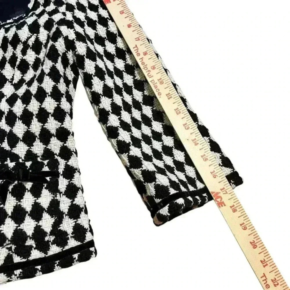 Trina Turk Wool Blend Jacket Size 4 Tweed Preppy Velvet Trim Bows Chic Career - Picture 6 of 10